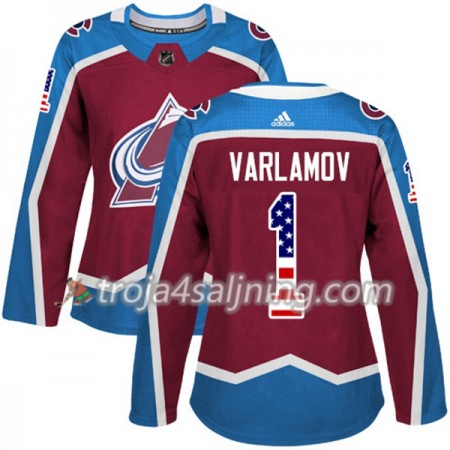 Colorado Avalanche tröja Semyon Varlamov 1 Adidas 2017-2018 Burgundy Röd USA Flag Fashion Authentic - Dame NHL Tröjor